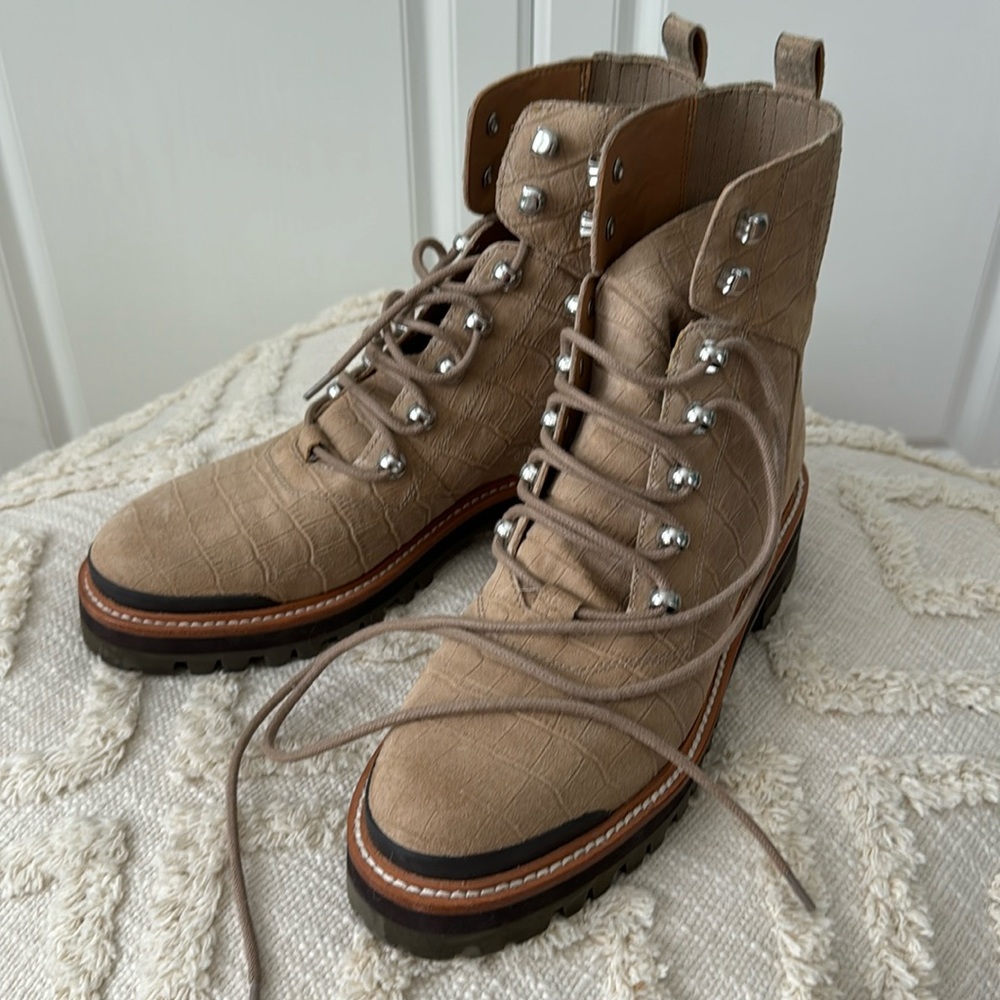 Marc Fisher Tan Combat Boots, leather upper and size 8